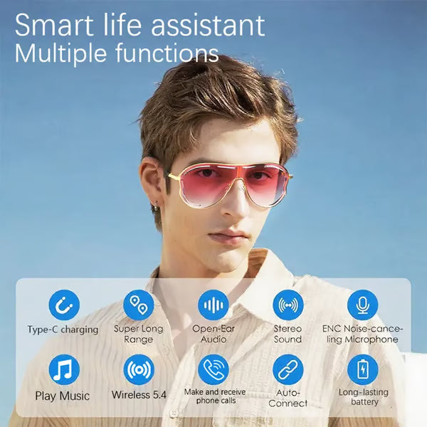 🎶⚡Wireless Audio Smart Glasses with Bluetooth 5.4 – Waterproof Sports Sunglasses with Anti-Blue Light & UV Shield – Ideal Tech Gadget Holiday Gift Idea 🕶️❄️